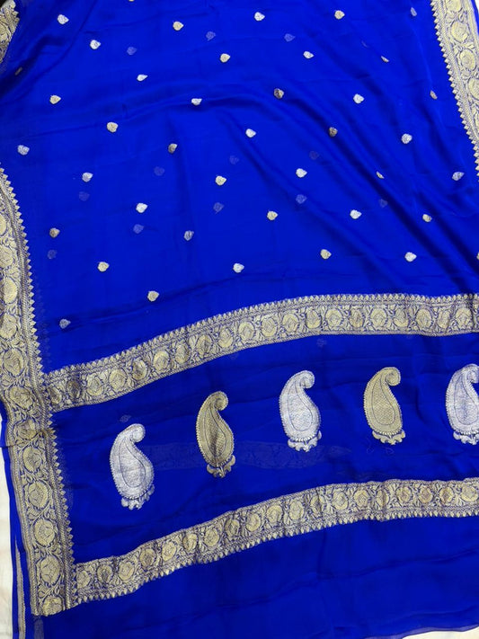 Pure khaddi chiffon Zari Banarasi Border Buti saree