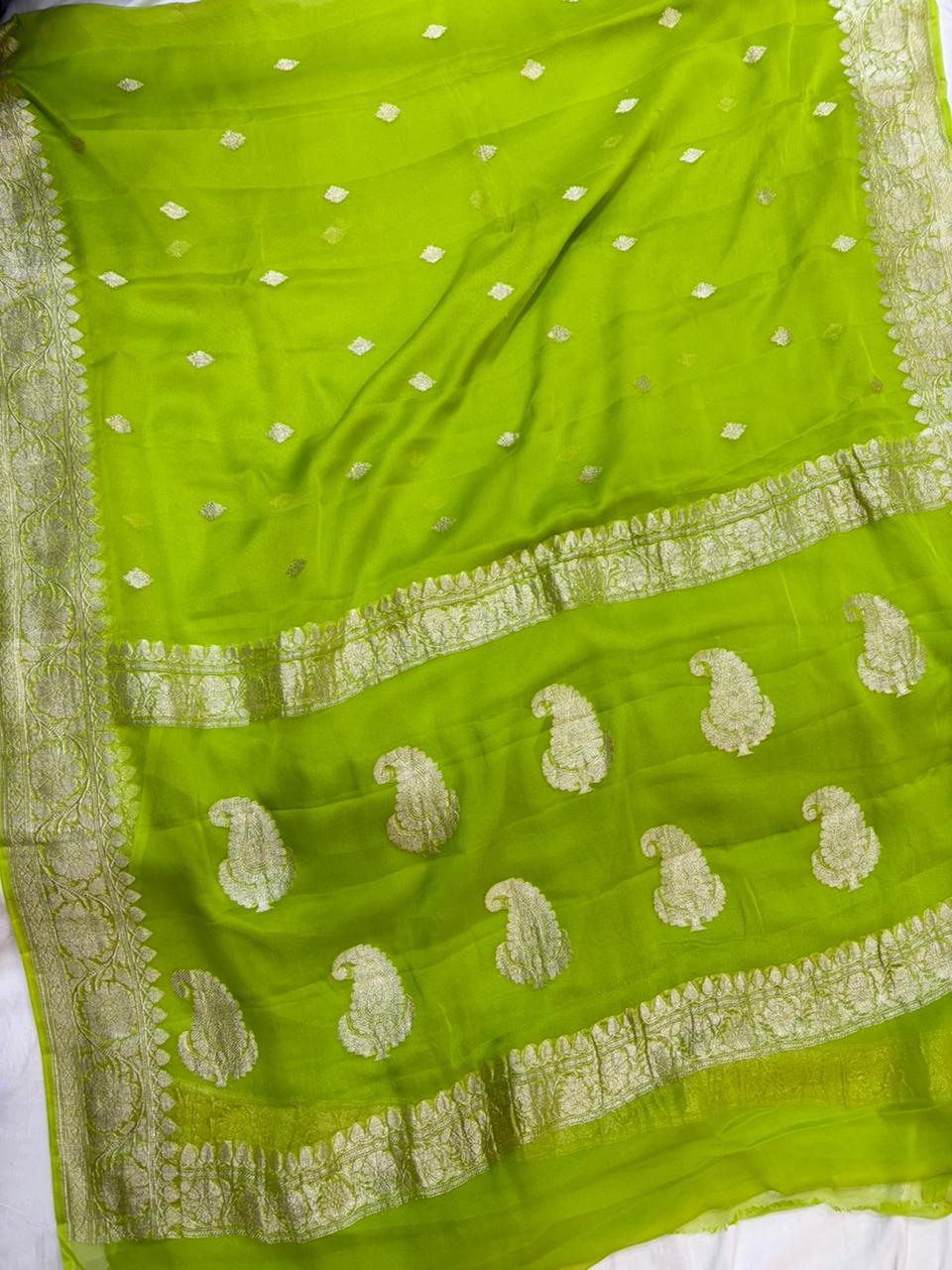 Pure khaddi chiffon Zari Banarasi Border Buti saree