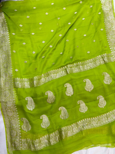 Pure khaddi chiffon Zari Banarasi Border Buti saree