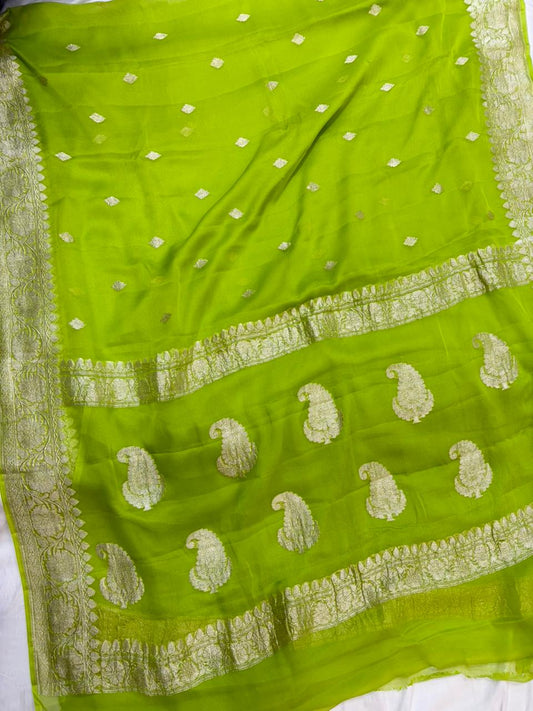 Pure khaddi chiffon Zari Banarasi Border Buti saree