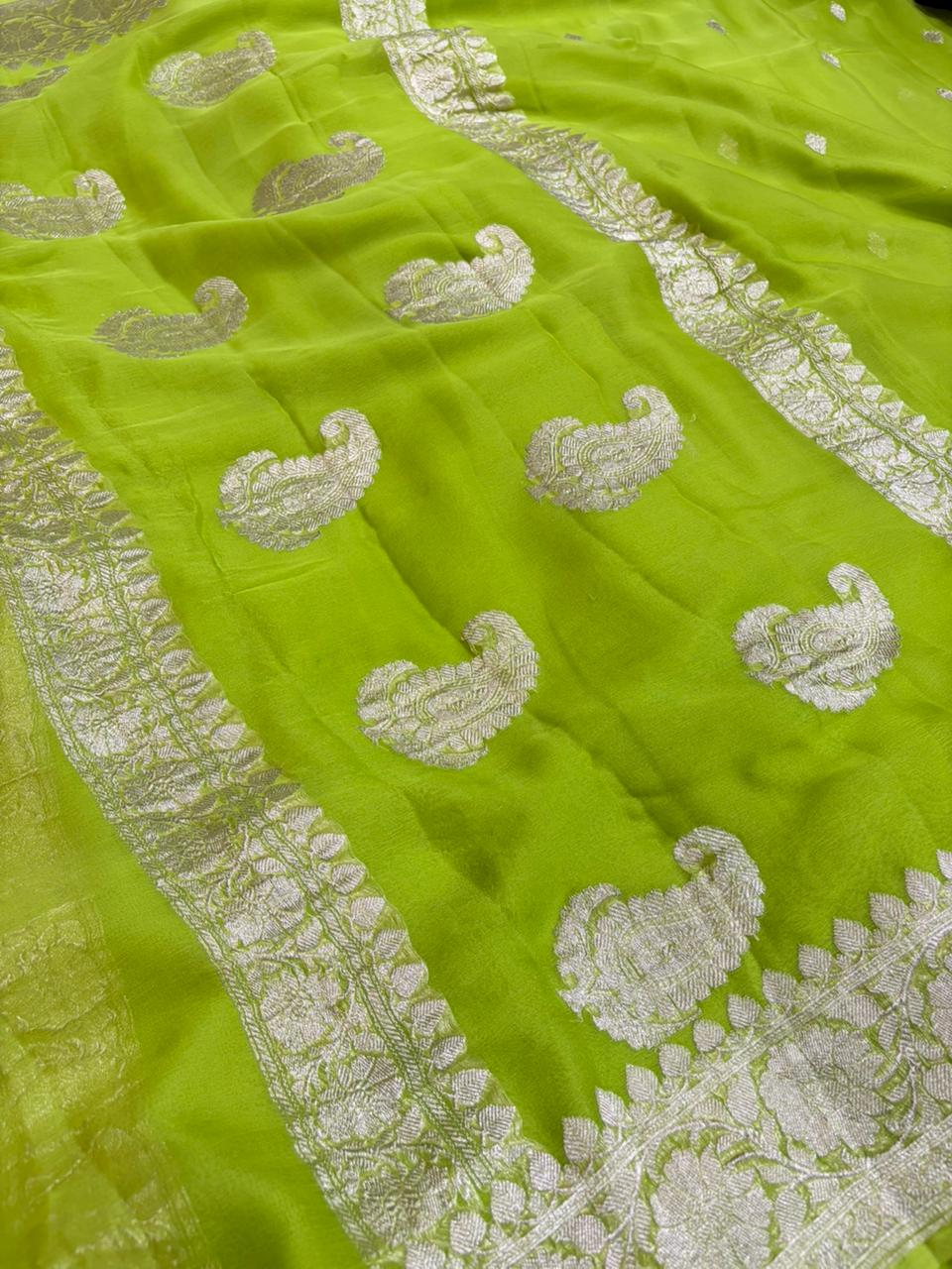 Pure khaddi chiffon Zari Banarasi Border Buti saree