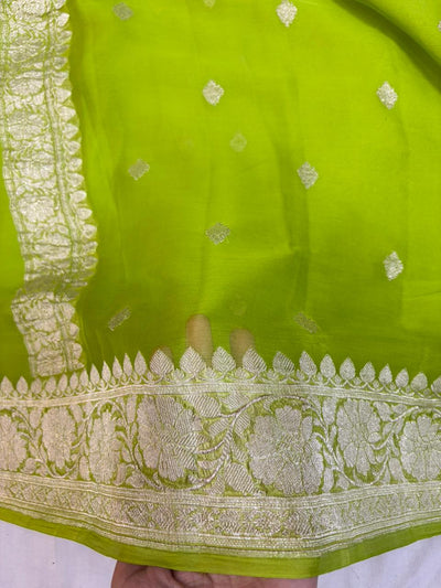 Pure khaddi chiffon Zari Banarasi Border Buti saree