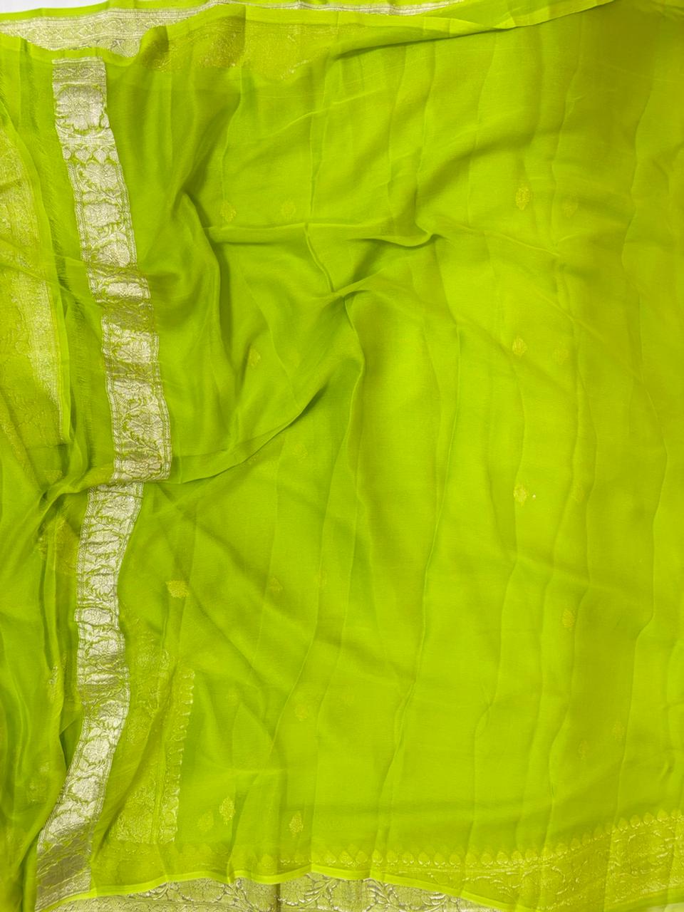 Pure khaddi chiffon Zari Banarasi Border Buti saree