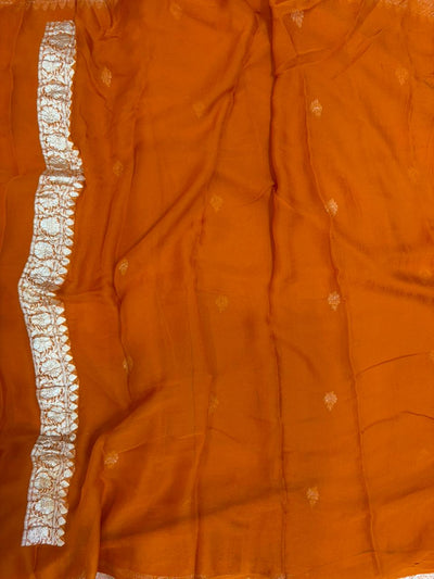 Pure khaddi chiffon saree in rust orange colour