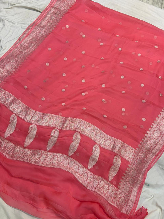 Pure khaddi chiffon Zari Banarasi Border Buti saree