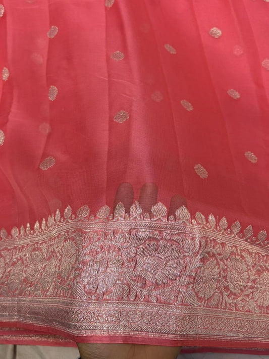 Pure khaddi chiffon Zari Banarasi Border Buti saree