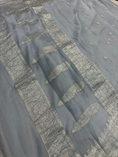 Pure khaddi chiffon Zari Banarasi Border Buti saree