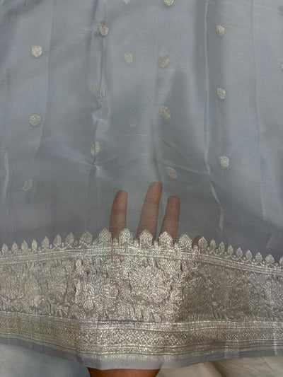 Pure khaddi chiffon Zari Banarasi Border Buti saree