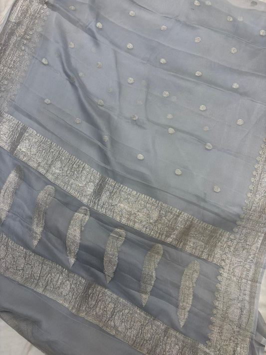 Pure khaddi chiffon Zari Banarasi Border Buti saree
