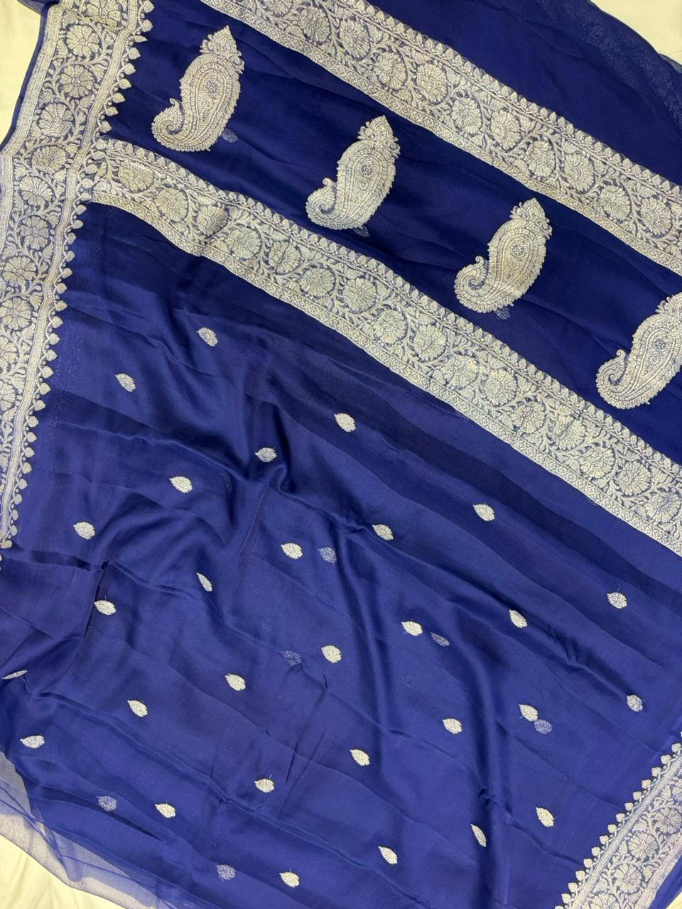 Pure khaddi chiffon Zari Banarasi Border Buti saree