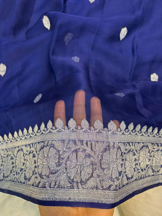 Pure khaddi chiffon Zari Banarasi Border Buti saree