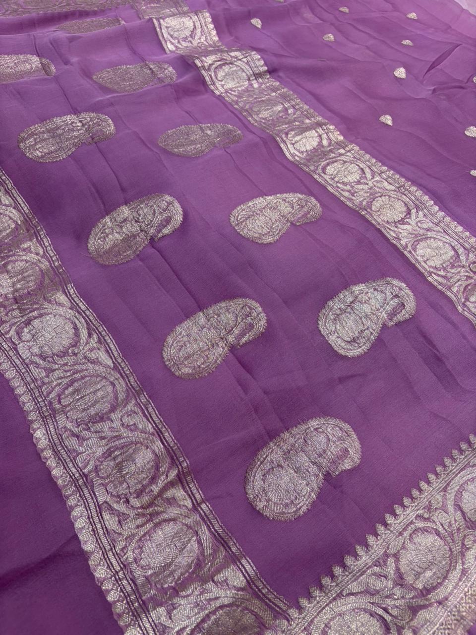 Pure khaddi chiffon Zari Banarasi Border Buti saree