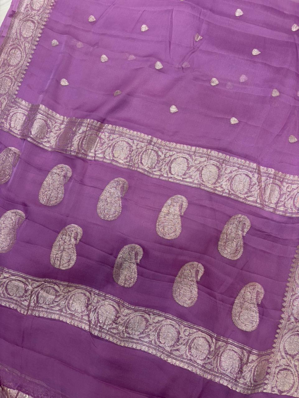 Pure khaddi chiffon Zari Banarasi Border Buti saree
