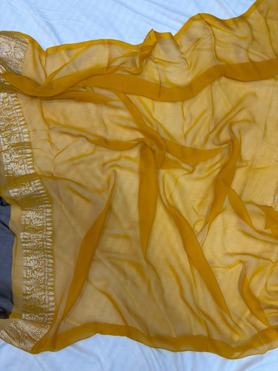 Contrast Pure khaddi chiffon Zari Banarasi Border Buti saree