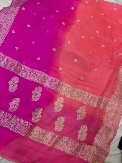 Contrast Pure khaddi chiffon Zari Banarasi Border Buti saree