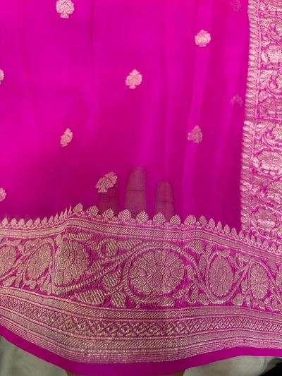 Contrast Pure khaddi chiffon Zari Banarasi Border Buti saree