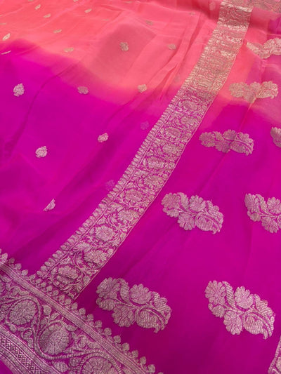 Contrast Pure khaddi chiffon Zari Banarasi Border Buti saree