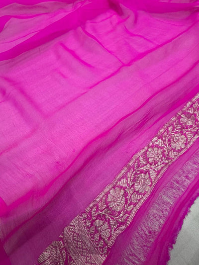 Contrast Pure khaddi chiffon Zari Banarasi Border Buti saree
