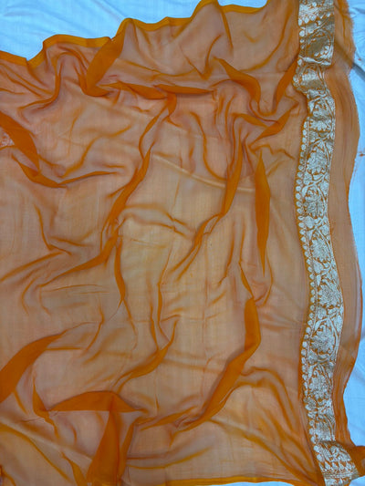Tripple Shade Pure khaddi chiffon Zari Banarasi Border Buti saree