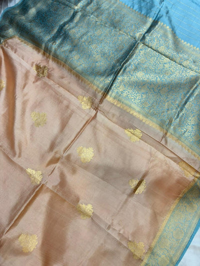 Contrast Pure Kori Katan  Banarasi Border Pathni Design Buti Saree