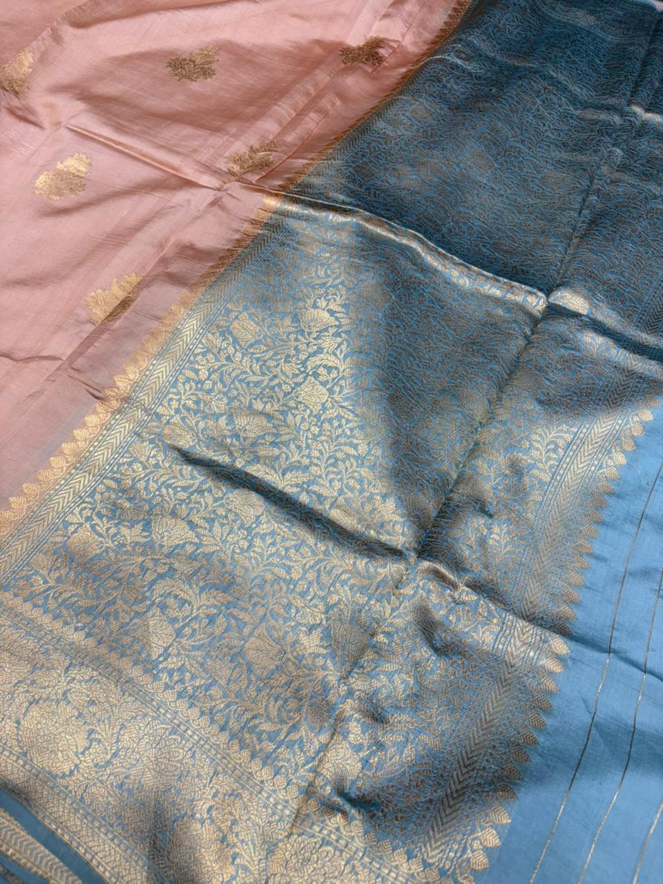 Contrast Pure Kori Katan  Banarasi Border Pathni Design Buti Saree