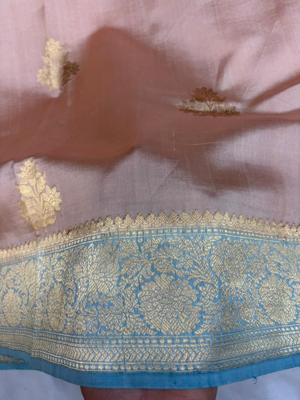 Contrast Pure Kori Katan  Banarasi Border Pathni Design Buti Saree