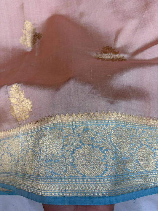 Contrast Pure Kori Katan  Banarasi Border Pathni Design Buti Saree