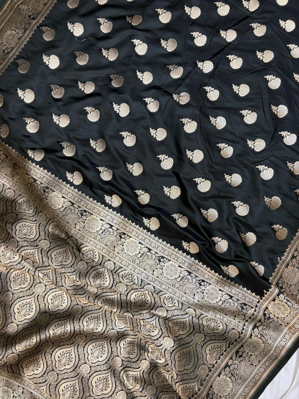 Black Mashru Silk Banarasi Zari Border Buti Saree