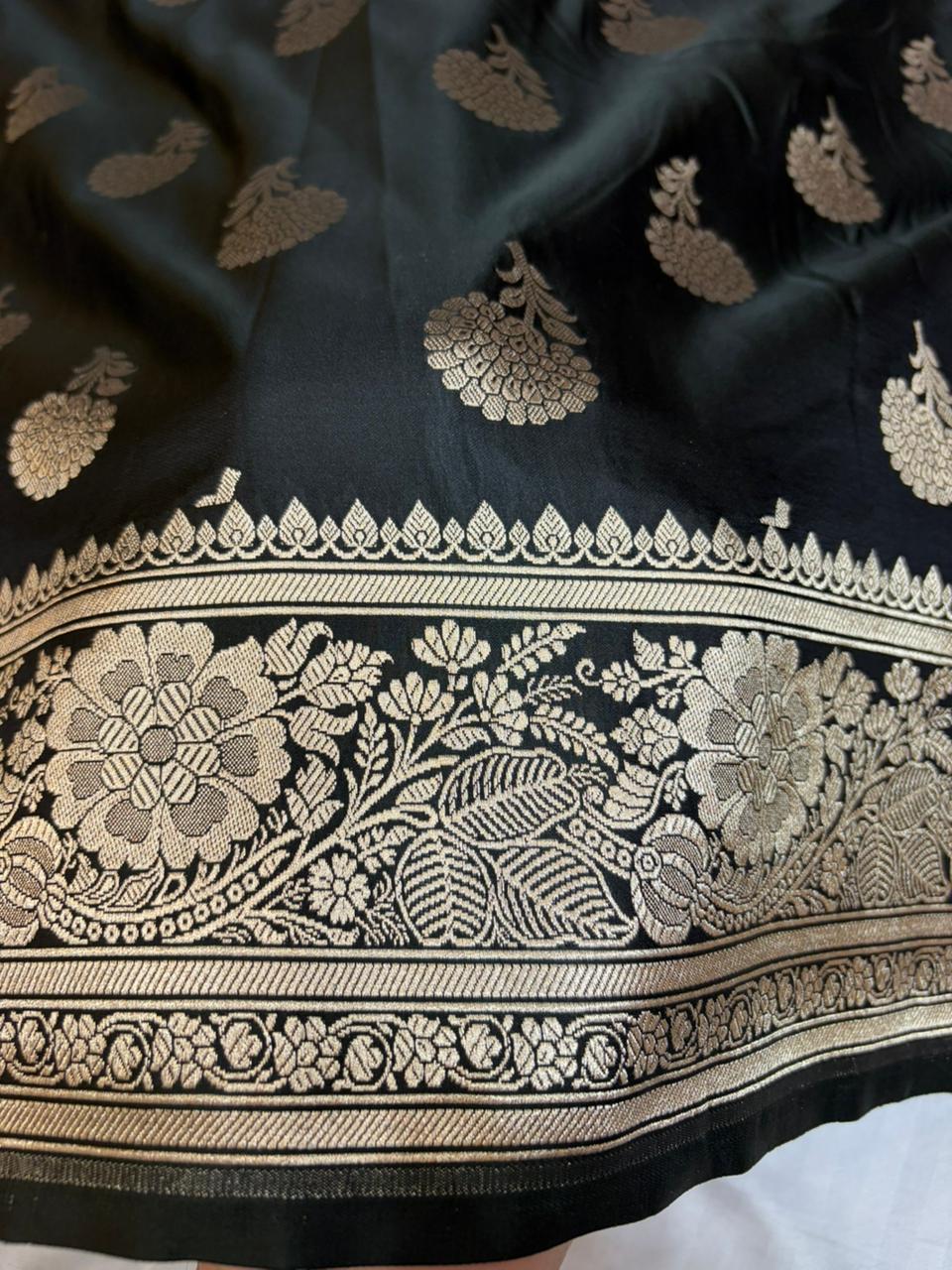 Black Mashru Silk Banarasi Zari Border Buti Saree