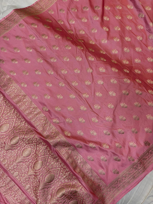 Pink Mashru Silk Banarasi Zari Border Buti Saree