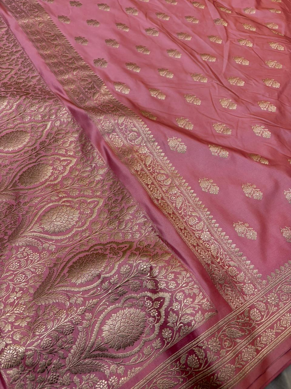 Pink Mashru Silk Banarasi Zari Border Buti Saree