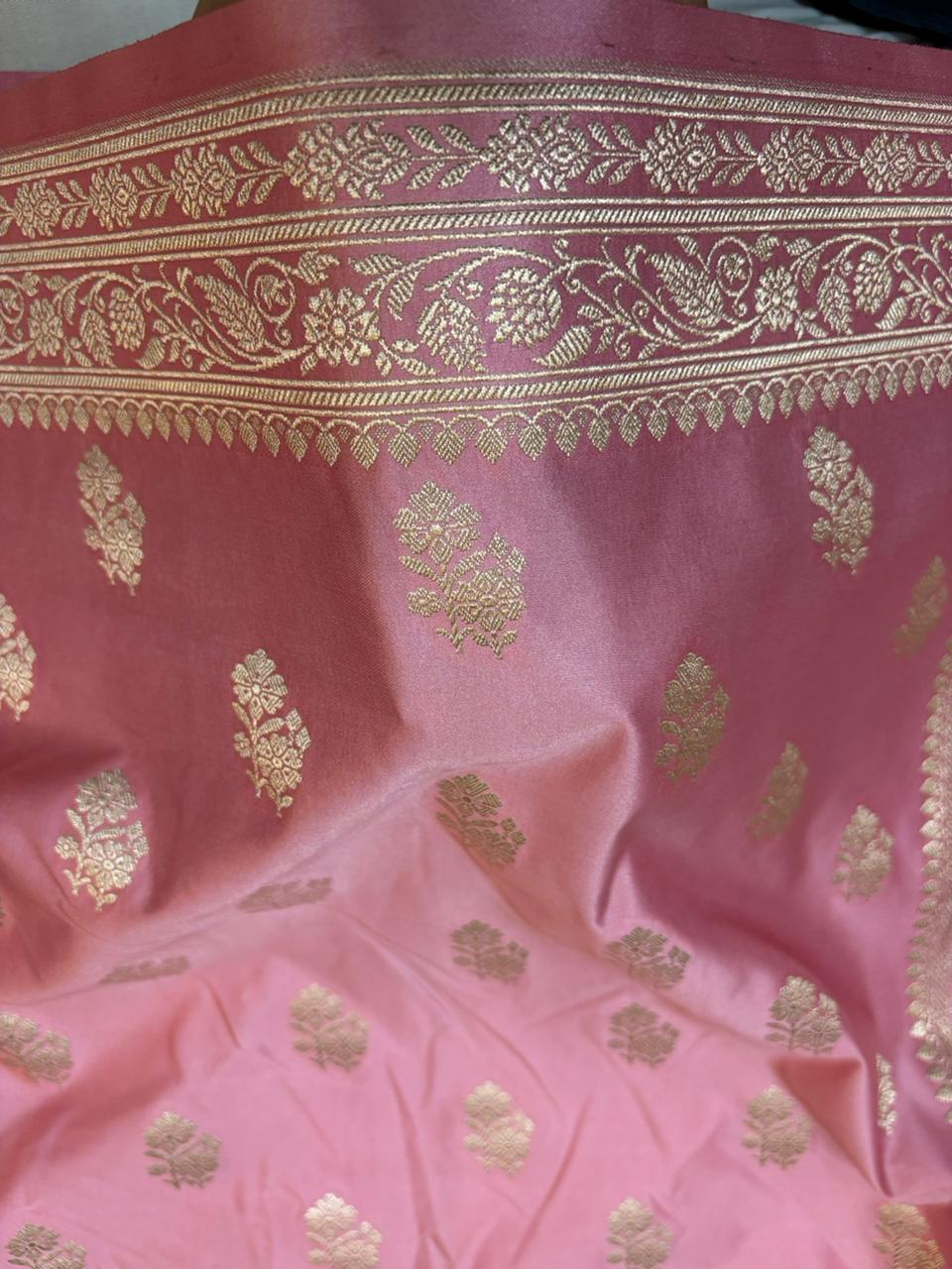 Pink Mashru Silk Banarasi Zari Border Buti Saree