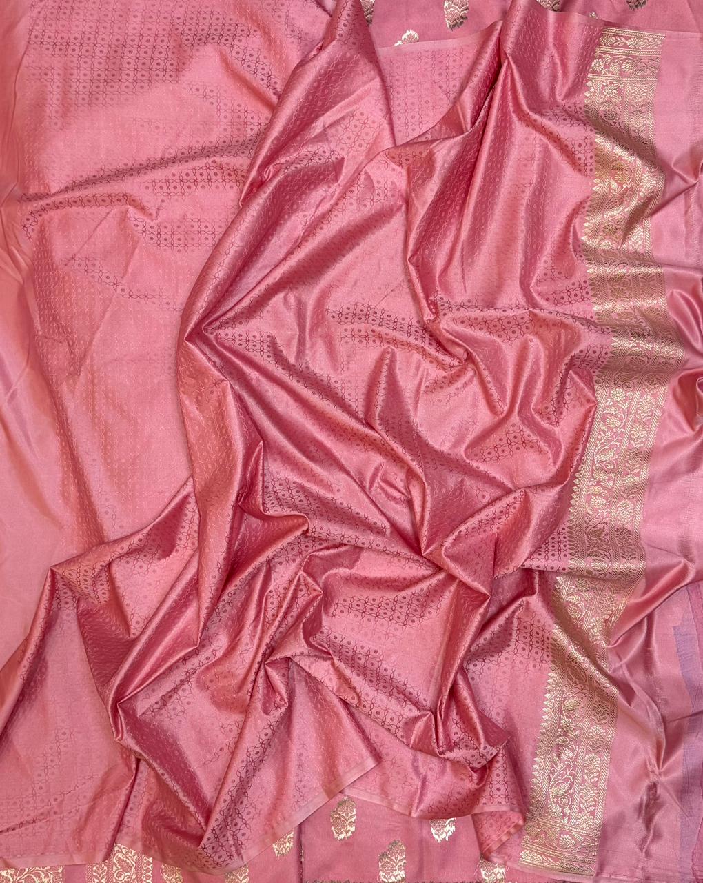 Pink Mashru Silk Banarasi Zari Border Buti Saree