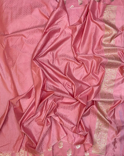 Pink Mashru Silk Banarasi Zari Border Buti Saree