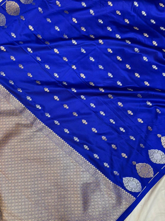 Royal Blue  Mashru Silk Sona Rupa Buta Zari Border Buti Saree
