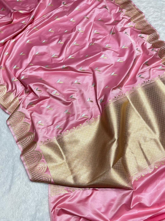 Pink Mashru Silk Zari Open Border Buti Saree