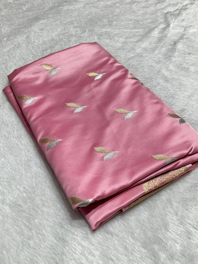 Pink Mashru Silk Zari Open Border Buti Saree