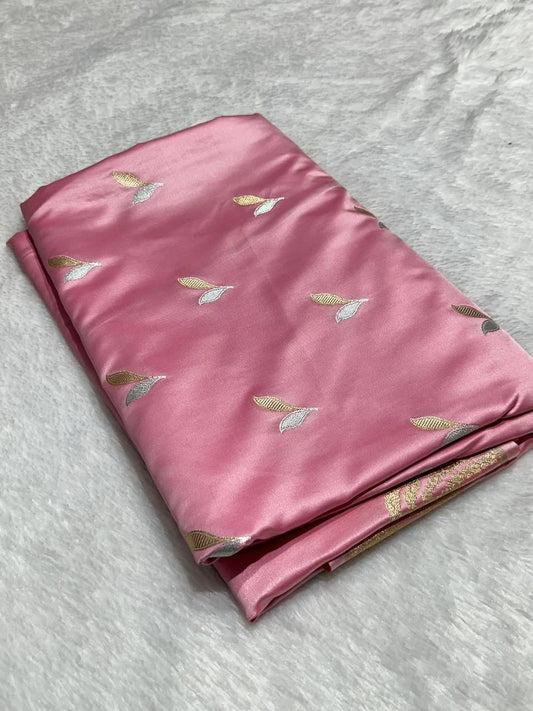 Pink Mashru Silk Zari Open Border Buti Saree