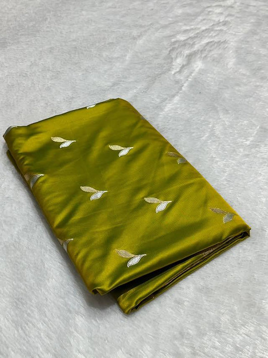 Mehndi Mashru Silk Zari Open Border Buti Saree