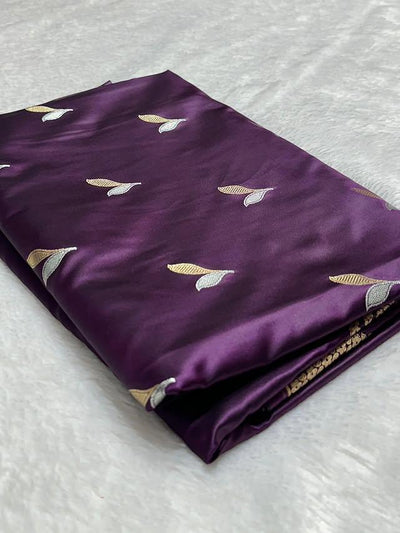 Purple Mashru Silk Zari Open Border Buti Saree