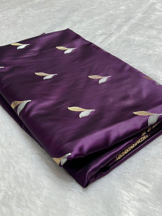 Purple Mashru Silk Zari Open Border Buti Saree