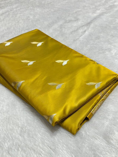 Yellow Mashru Silk Zari Open Border Buti Saree