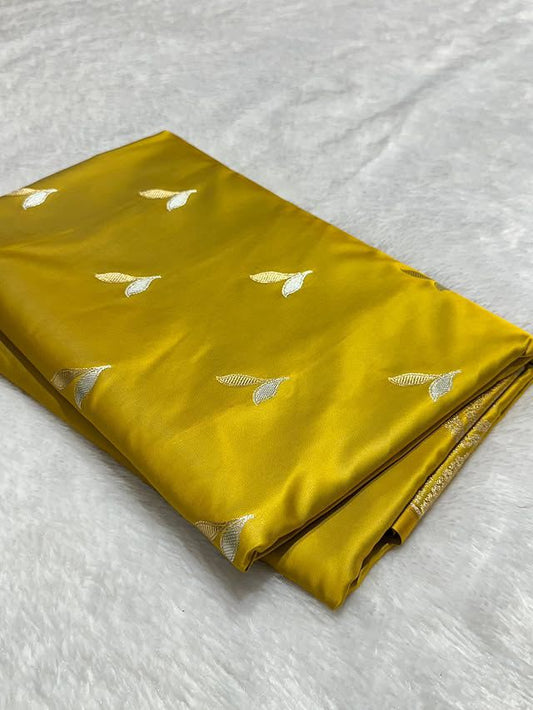 Yellow Mashru Silk Zari Open Border Buti Saree