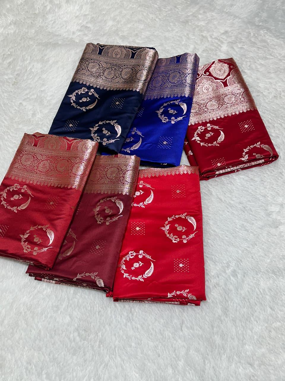 Royal Blue Mashru Silk Zari Banarasi Border Buta Saree