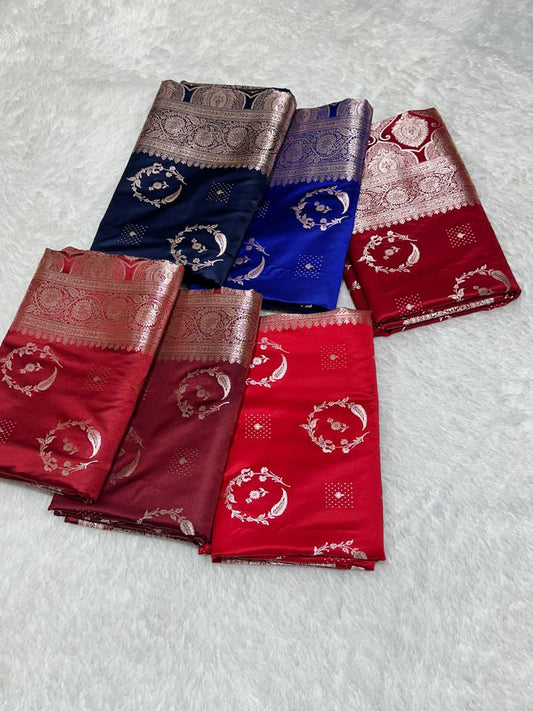 Royal Blue Mashru Silk Zari Banarasi Border Buta Saree