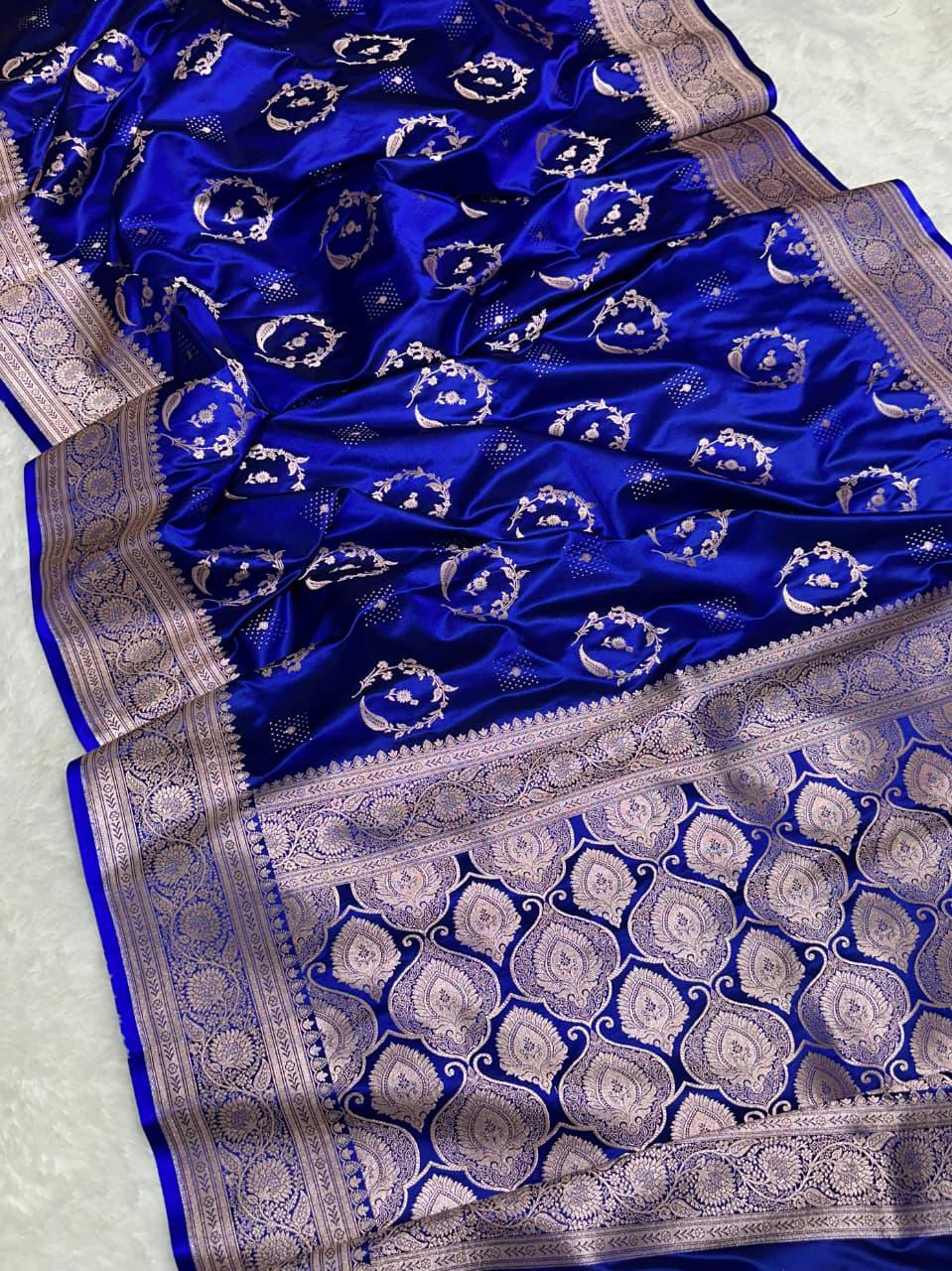 Royal Blue Mashru Silk Zari Banarasi Border Buta Saree