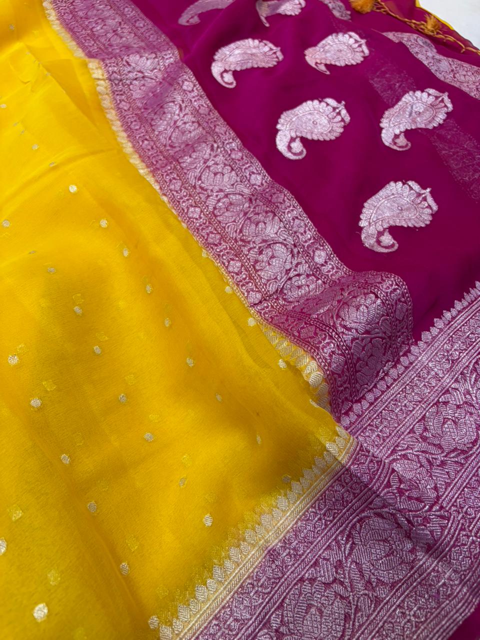 Contrast Dyeble Khaddi Chiffio Saree
