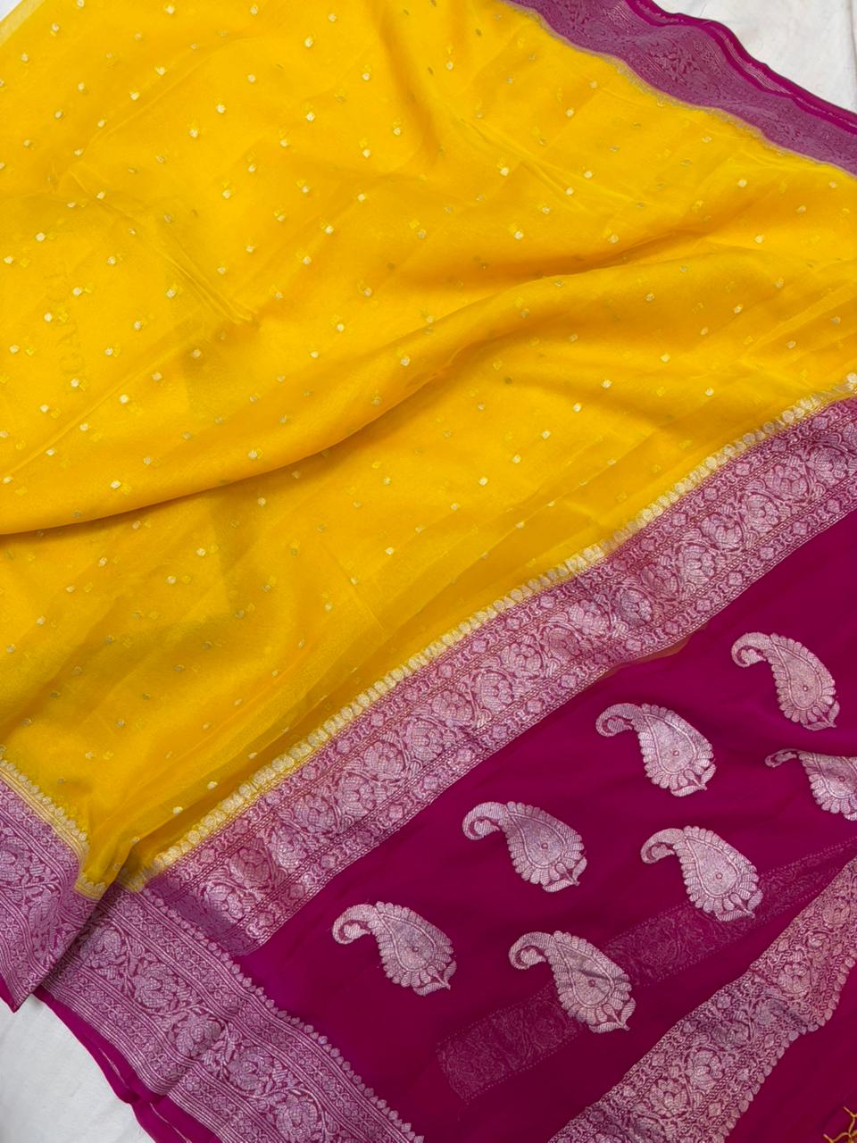 Contrast Dyeble Khaddi Chiffio Saree