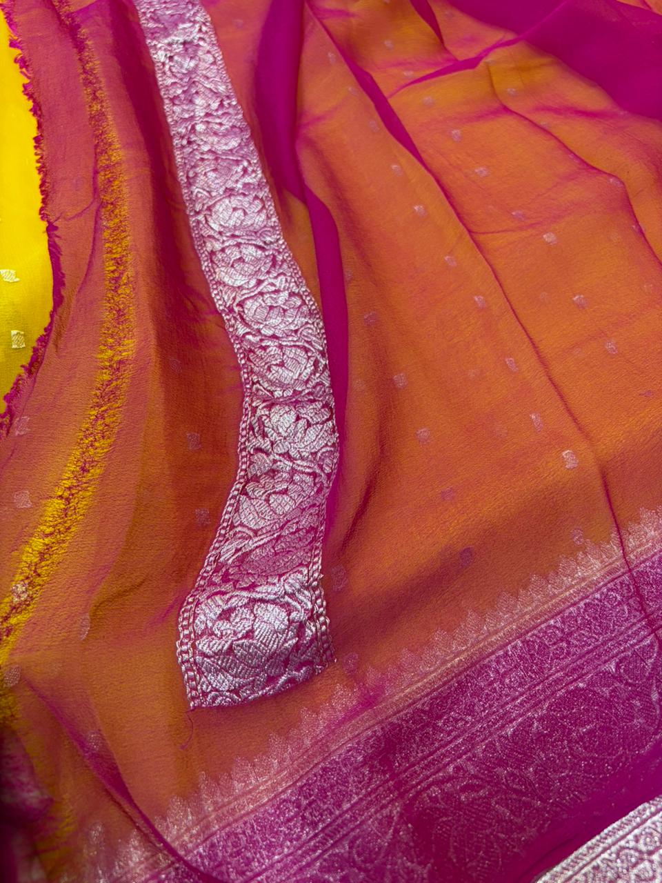 Contrast Dyeble Khaddi Chiffio Saree