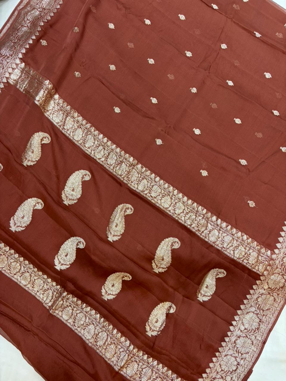 Dyeble Khaddi Chiffio Banarasi Zari Border Saree